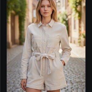 Good American Stylish Cream Belted Romper